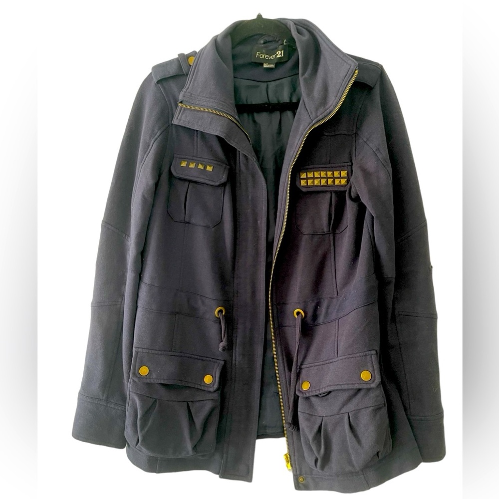 Navy Blue Forever 21 Studded Jacket